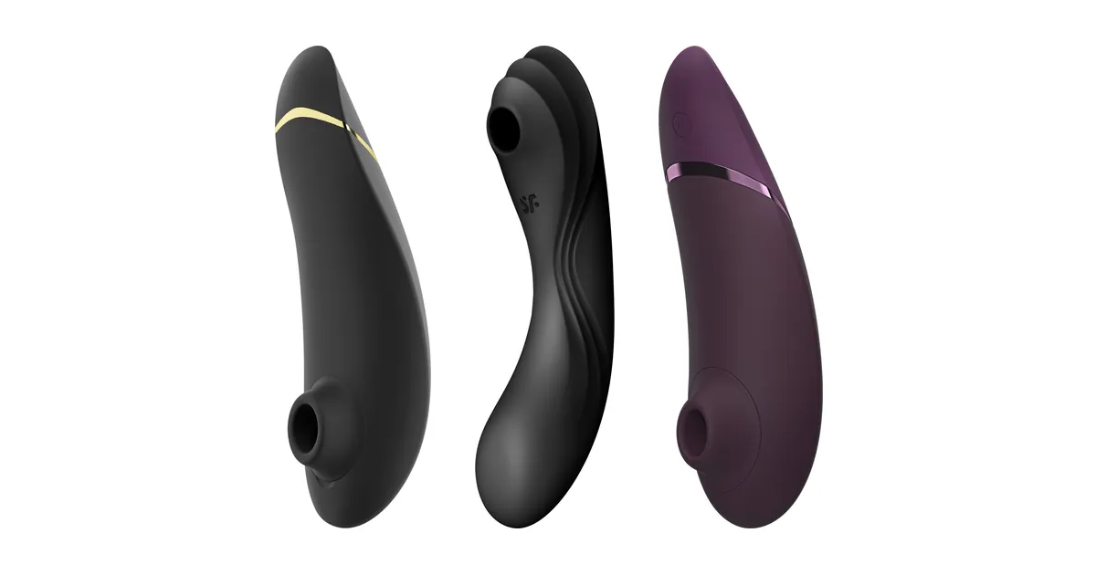 Comparatif stimulateurs clitoridiens: Womanizer Premium 2, Satisfyer Curvy Trinity 4 et Womanizer Next en photos produit